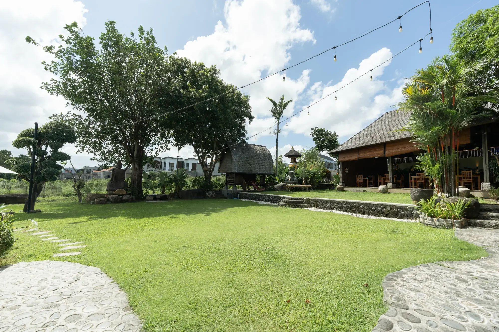 Garden lawn and pavilion