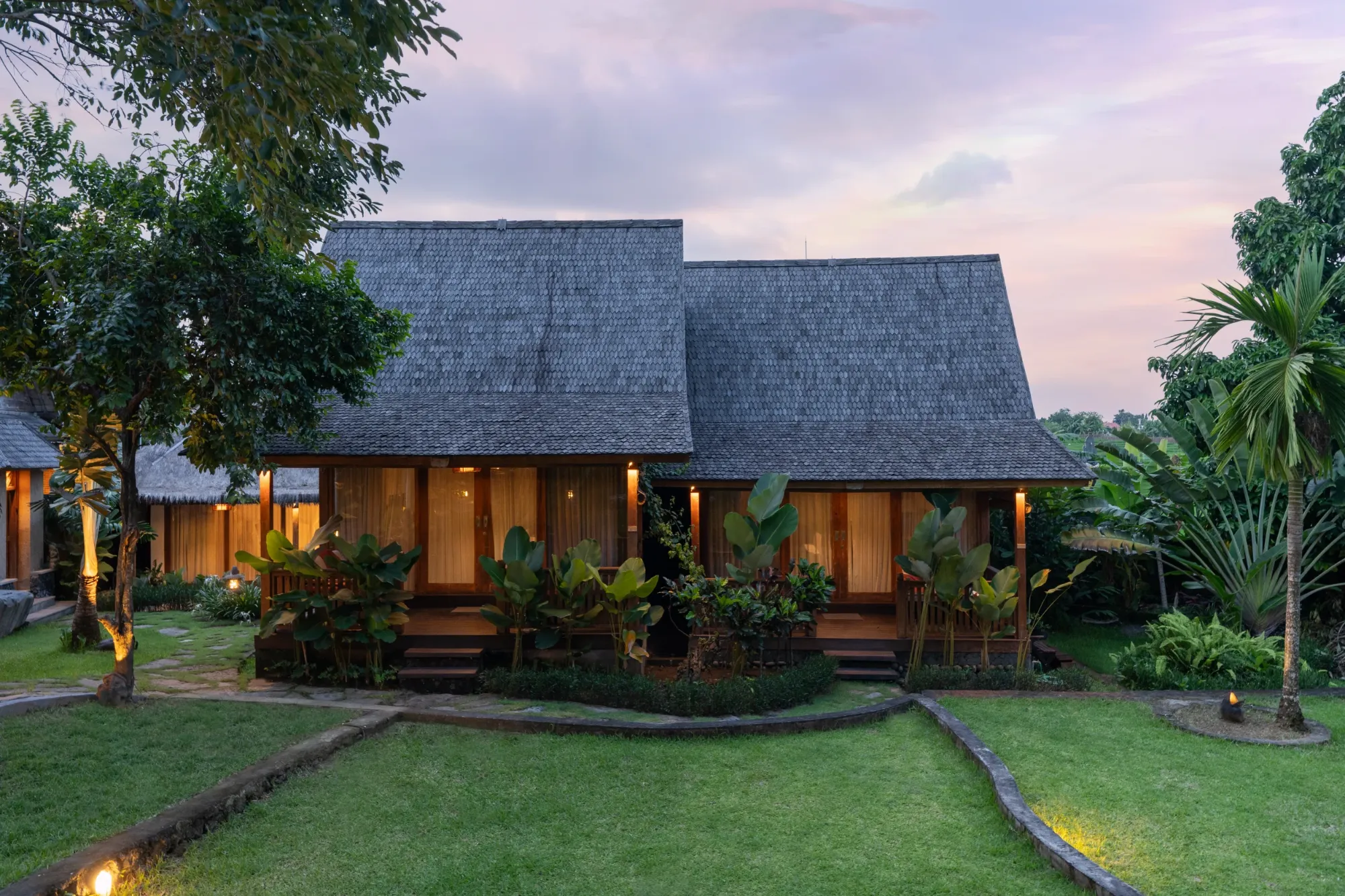 Wooden villas at twilight
