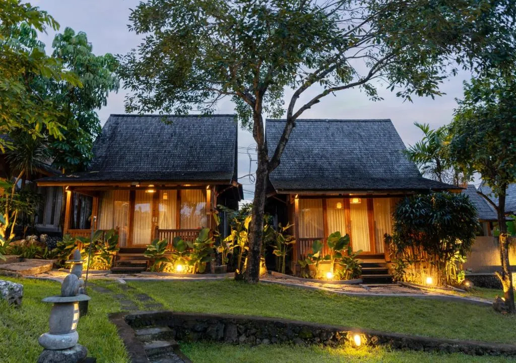 Wooden houses at dusk